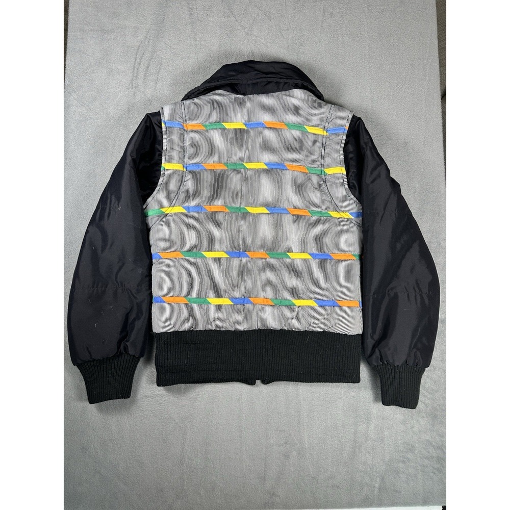 VTG 80s Topher Stitch Quilted Jacket Women's 10/12 Black Patterned Puffer - Picture 2 of 6